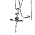Detail view of gothic skeleton skull cross pendant with vintage oxidized steel finish - Skull Bone Cross Titanium Steel Chain