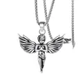 Retro stainless steel angel wing Cupid pendant necklace with vintage silver finish - Praying Angel Titanium Steel Chain