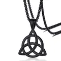 Men's matte black stainless steel Celtic knot pendant necklace with box chain - Black Celtic Knot Style