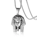 Detailed macro view of an ancient Egyptian pharaoh pendant in aged stainless steel - Silver Egyptian Pharaoh / Silver Pharaoh with Stainless Steel Chain