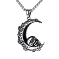 Collana punk vintage teschio luna con finitura argento invecchiato e catena a scatola - Luna Teschio