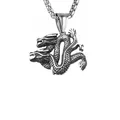 Collana vintage in argento con ciondolo a due teste di drago e catena box robusta - Dragone