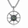 Collana con ciondolo a bussola d'argento con segni verdi e catena a maglia quadrata - Bussola Blu