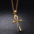 Polished golden Ankh cross necklace for men featuring a sleek Egyptian pendant - Ankh Cross with Curb Chain / Gold