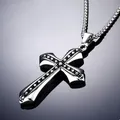 Punk vintage stainless steel cross pendant necklace with black dots and bead chain style - Titanium Steel Chain Style