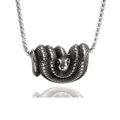 Macro shot of silver snake pendant with detailed scales on a box chain for men - Snake Style
