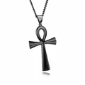 Polierter schwarzer Ankh-Kreuz-Anhänger mit passender Kette auf reflektierender Fläche - Schwarzes Ankh-Kreuz + 60cm Kette