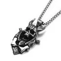 Pendentif crâne viking vintage avec casque à cornes sur chaîne en acier rustique - Chaîne en Acier Inoxydable / Argent