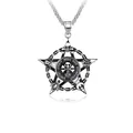 Pentagram skull pendant necklace in vintage stainless steel with Freemasonry symbols - Skull Pentagram + Steel Chain