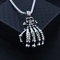 Gothic punk skull hand pendant necklace with square box chain in vintage silver finish - Skull Hand Pendant