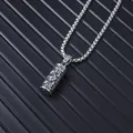 Vintage cylinder pendant necklace with cross and pearl details in retro titanium steel - Mantra Cylinder + Stainless Steel Chain