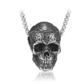 Vintage-Punk-Totenkopf-Anhänger an Perlenkette, antiker Silber-Titahl-Schmuck - Totenkopf-Stil