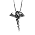 Gothic dragon pendant necklace in vintage stainless steel with detailed wings and scale texture - Dragon Pendant With Stainless Steel Chain
