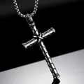 Collar cruz de plata vintage para hombre en acero inoxidable con textura de escamas y cadena - Aleación/Acero Inoxidable / Cruz Atada