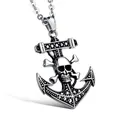 Detail view of punk anchor pendant featuring skull and crossbones with aged metal finish - Antique Silver (Anchor Cable Chain)