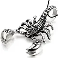 Punk style mechanical scorpion pendant in vintage titanium steel with black cord chain - Silver