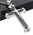 Detalle del colgante de cruz multicapa en plata y antracita con cadena de bolas metálica - Negro