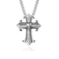 Gothic silver stainless steel cross necklace with skull pendant and intricate engraving - Skull Cross Style