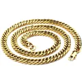 Polished gold stainless steel thick Cuban link necklace with secure lobster clasp closure - 23cm / 6mm Double Buckle / Gold