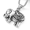 Retro silver elephant pendant with ethnic patterns and square link chain for men - Elephant