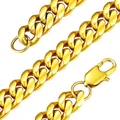 Polished golden stainless steel Cuban link chain necklace with secure lobster clasp - 18cm / Circular Grinding Buckle Style / 6mm / Gold