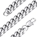 Silver Cuban link chain necklace in polished stainless steel with lobster clasp - 18cm / 6mm / Silver