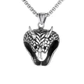 Gothic silver-tone cobra head pendant necklace with vintage distressed finish and box chain - Snake Head Style
