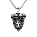 Retro lion head pendant necklace with skull details in antique silver finish stainless steel - Multiple Skulls Style