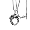 Collana con pendente a forma di drago stile punk in acciaio inossidabile vintage con catena - Drago Ouroboros + Catena in Acciaio al Titanio