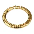 Polished golden stainless steel cuban link bracelet for men with lobster clasp - 22cm