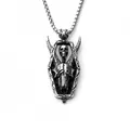 Gothic skull pendant necklace in vintage silver finish with durable stainless steel chain - Skeleton Board With Stainless Steel Chain