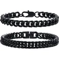 Ensemble de bracelets gourmette noirs en acier inoxydable pour hommes avec fermoirs - Ensemble deux pièces / 19cm / Noir