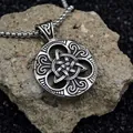 Vintage Celtic Knot pentagram necklace in silver steel finish on natural rock background - Celtic Round Knot Style