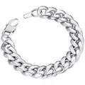 Polished stainless steel Cuban link necklace for men with a secure lobster clasp - 6mm Wide Round Polished Square Buckle / 18cm Stainless Steel Bracelet