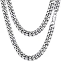 Polished silver stainless steel Cuban link chain necklace with secure lobster clasp - 6mm Polished Cuban Chain Bracelet / 18cm / Steel
