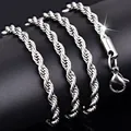 Classic silver stainless steel rope chain necklace with durable lobster clasp closure - Rope Twist Chain-2mm Width / Length 17.7inches