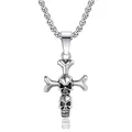 Collana punk in acciaio inossidabile con pendente a teschio e ossa incrociate su catena a box - Croce con Teschio