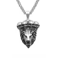 Λεπτομέρεια από γοτθικό μενταγιόν κεφάλι λιονταριού με μικρά κρανία από ατσάλι - Λιοντάρι Νεκροκεφαλή με Αλυσίδα από Ανοξείδωτο Ατσάλι