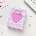 Porte-cartes rose à carreaux avec fenêtre en cœur et motifs d'étoiles pour photos 3 pouces - Nœud Rose