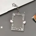 Portatarjetas de acrílico con alas de ángel rosa y llavero de metal con estrella - Rosa