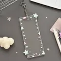 Pink and green star pattern acrylic card holder with star-shaped silver metal clip - Green