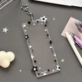 Acrylic photo card holder with black and white star patterns and a silver star buckle - Black and White