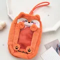 Tarjetero de peluche zorro naranja con ventana transparente y detalles bordados - Zorro Naranja (Con Cordón)