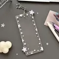 Acrylic star photo card holder with silver star keychain and purple star pattern print - Purple