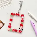 Cute red apple acrylic photo card holder with cartoon dog charm and heart-shaped hook - Apple
