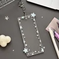 Acrylic photo card holder with blue and pink star patterns and a star-shaped keychain - Blue