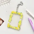 Lemon themed acrylic card holder with wave edges and yellow heart keychain clip - Lemon