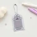 Portatarjetas de fotos gato gris con mejillas rosas, lazo negro y cadena de bolas - Lobo 1 Pulgada / Gris claro