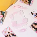 Pink acrylic photocard holder with cute bow and cat paw motifs for K-pop fan desk decor - Style 1 / Pink Cat Paw Style