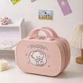 Pink ABS makeup case with cute cartoon puppy pattern and dual handles - Pink Drama Watching Puppy Style